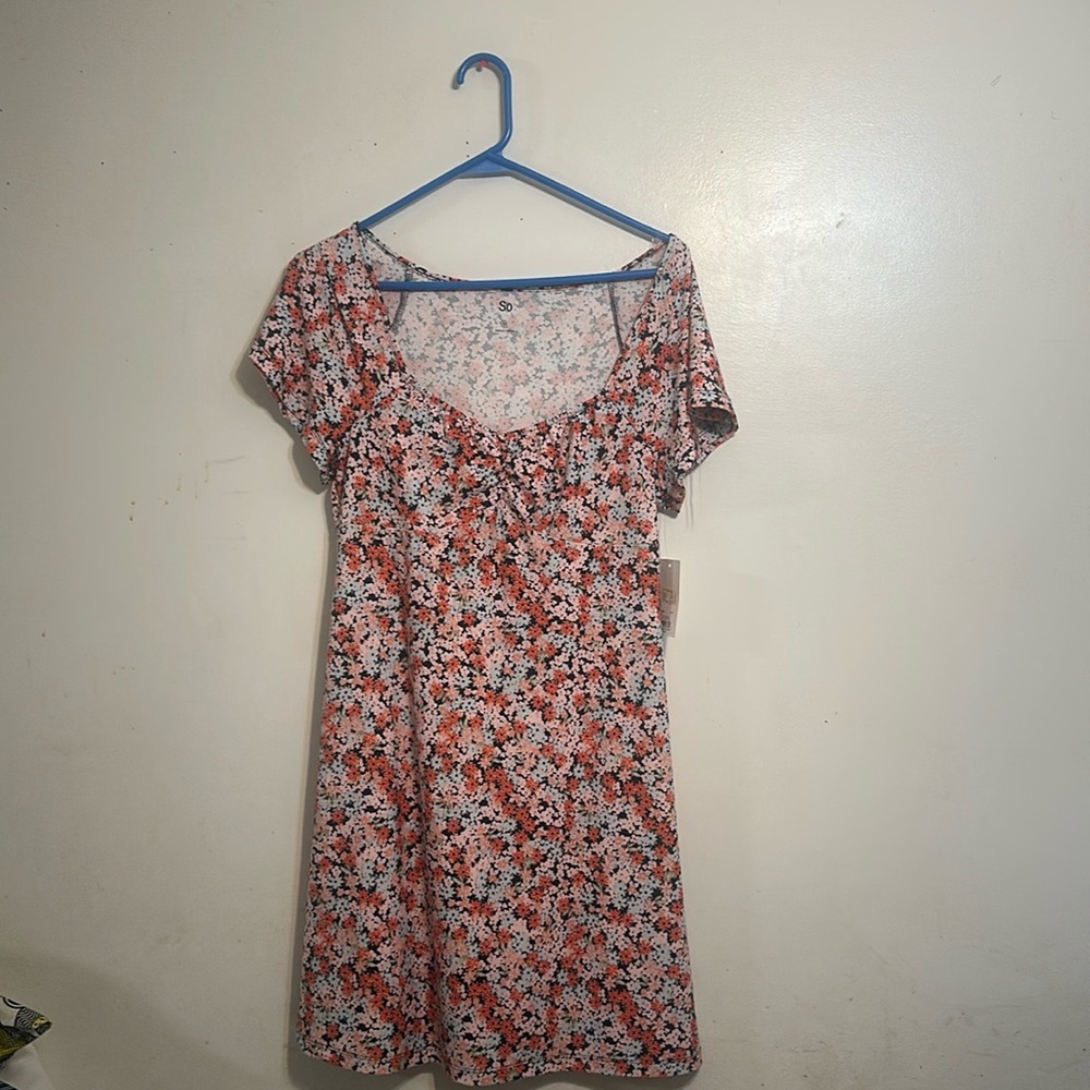 SO Red Sundress with Scoop Neck and Short Sleeves